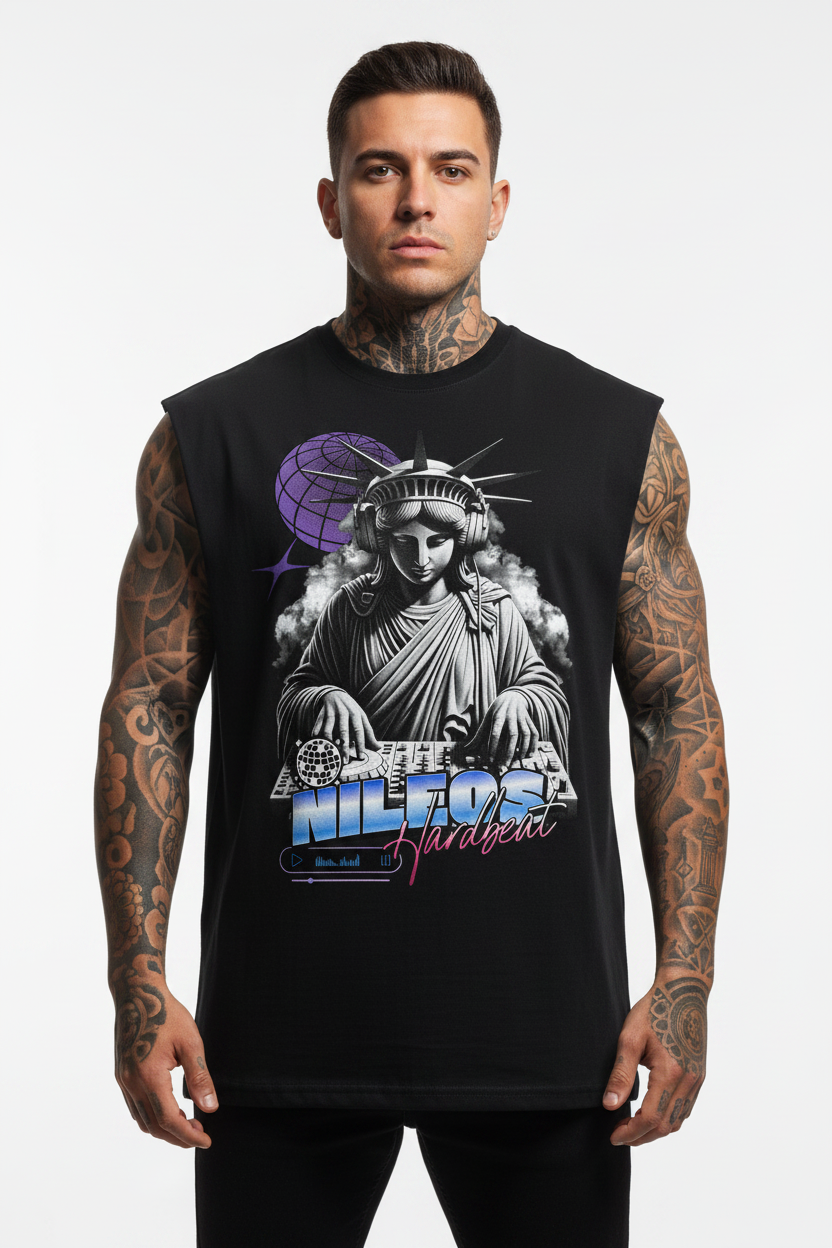 Hardbeat Sleeveless Oversized Tee mit Backprint – NILEOS, Produktfoto 1