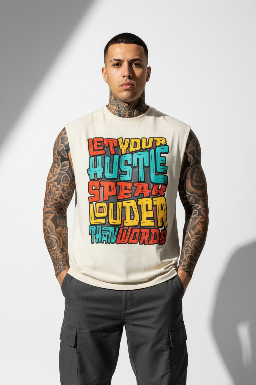 Hustle Louder Sleeveless Oversized Tee mit Frontprint