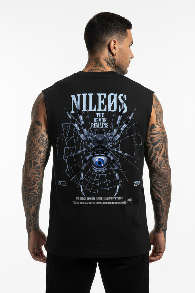 Demon Remains Sleeveless Oversized Tee mit Backprint – NILEOS, Produktfoto 1