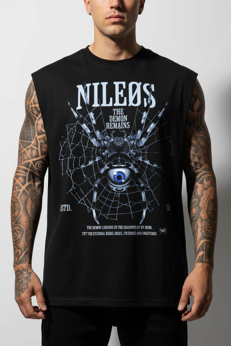 Demon Remains Sleeveless Oversized Tee mit Frontprint – NILEOS, Produktfoto 1