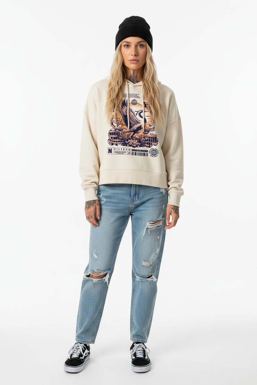 CRANE FINAL - Womens Organic Boxcut Hoodie