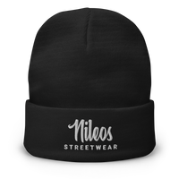 Nileos Bestickte Beanie in Schwarz – Vorderansicht – Miniaturansicht 1