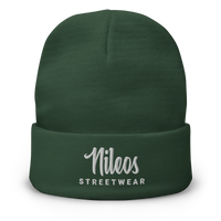Nileos Bestickte Beanie in Dunkelgrün – Vorderansicht – Miniaturansicht 4