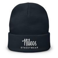 Nileos Bestickte Beanie in Navy – Vorderansicht – Miniaturansicht 2