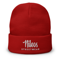 Nileos Bestickte Beanie in Rot – Vorderansicht – Miniaturansicht 3