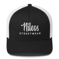 Nileos Trucker-Cap in Schwarz/Weiß – Vorderansicht – Miniaturansicht 2