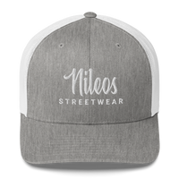 Nileos Trucker-Cap in Meliertes Grau/Weiß – Vorderansicht – Miniaturansicht 18