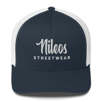 Nileos Trucker-Cap in Navy/Weiß – Vorderansicht – Miniaturansicht 9