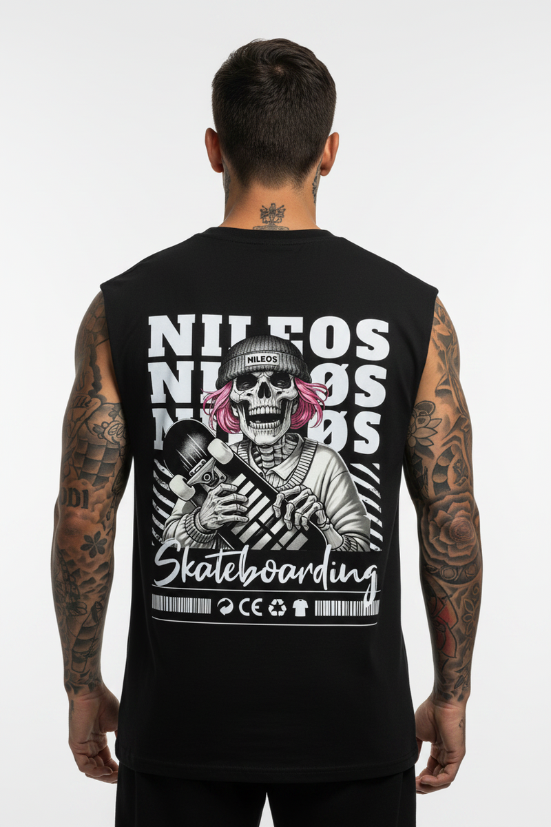 SK8T Sleeveless Oversized Tee mit Backprint – NILEOS, Produktfoto 1