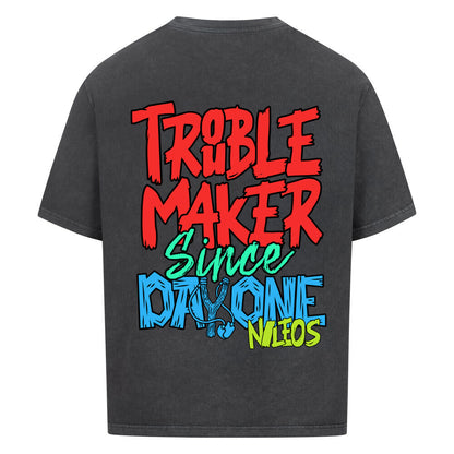 Troublemaker Oversized Shirt mit Backprint – Farbvariante Washed Black