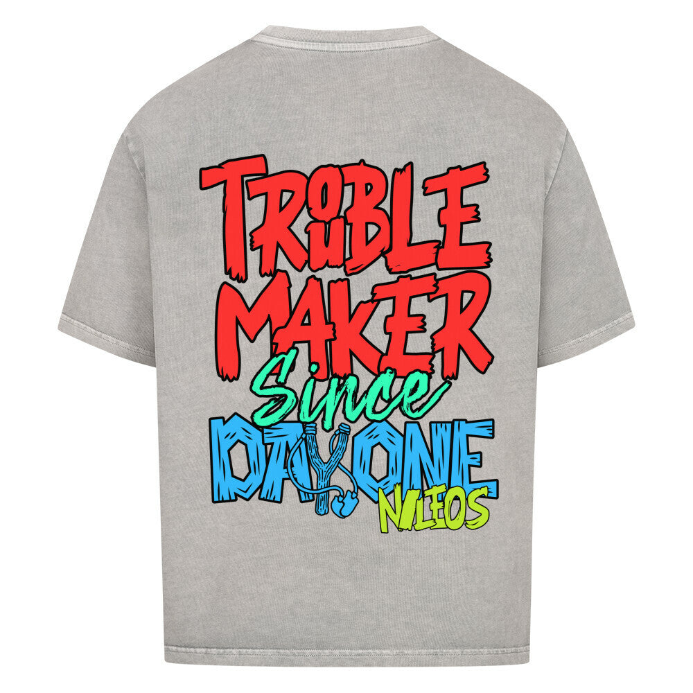 Troublemaker Oversized Shirt mit Backprint – Farbvariante Washed Grey