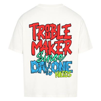 Troublemaker Oversized Shirt mit Backprint – Farbvariante Weiß
