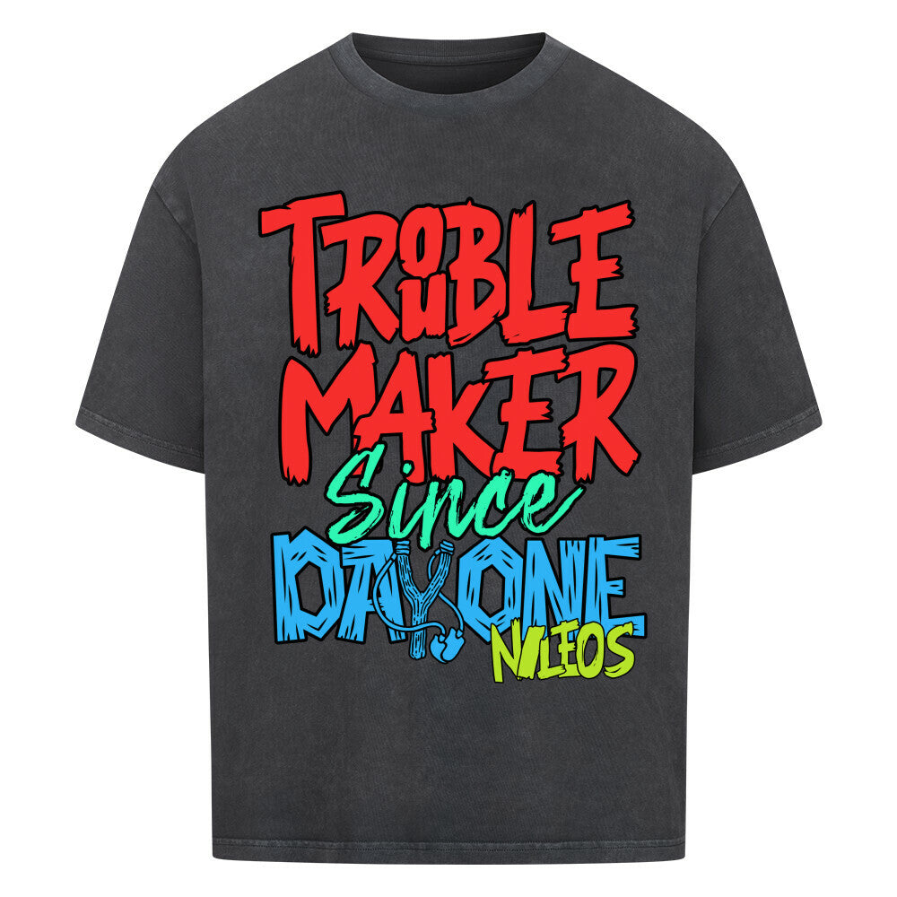 Troublemaker Oversized Shirt mit Frontprint – Farbvariante Washed Black