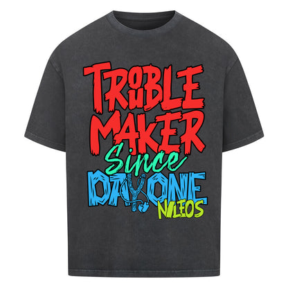 Troublemaker Oversized Shirt mit Frontprint – Farbvariante Washed Black