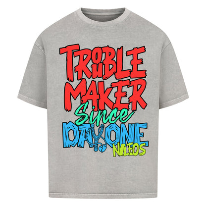 Troublemaker Oversized Shirt mit Frontprint – Farbvariante Washed Grey