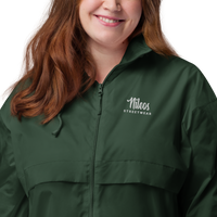 Nileos Basic-Unisex-Windbreaker in Waldgrün – Detailaufnahme des Stoffs – Miniaturansicht 8