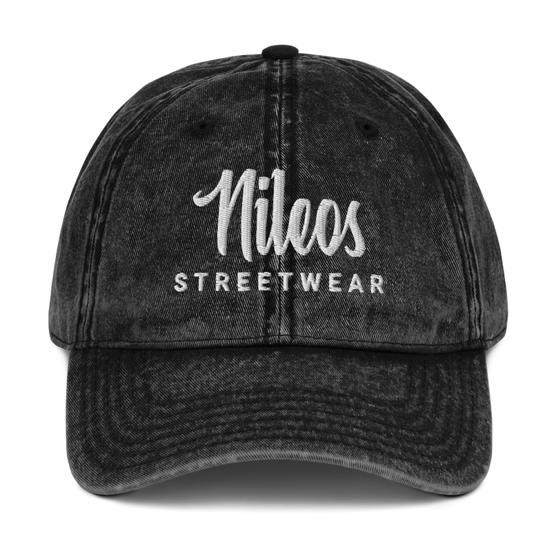 Nileos Vintage Baumwoll-Cord Cap in Schwarz – Vorderansicht
